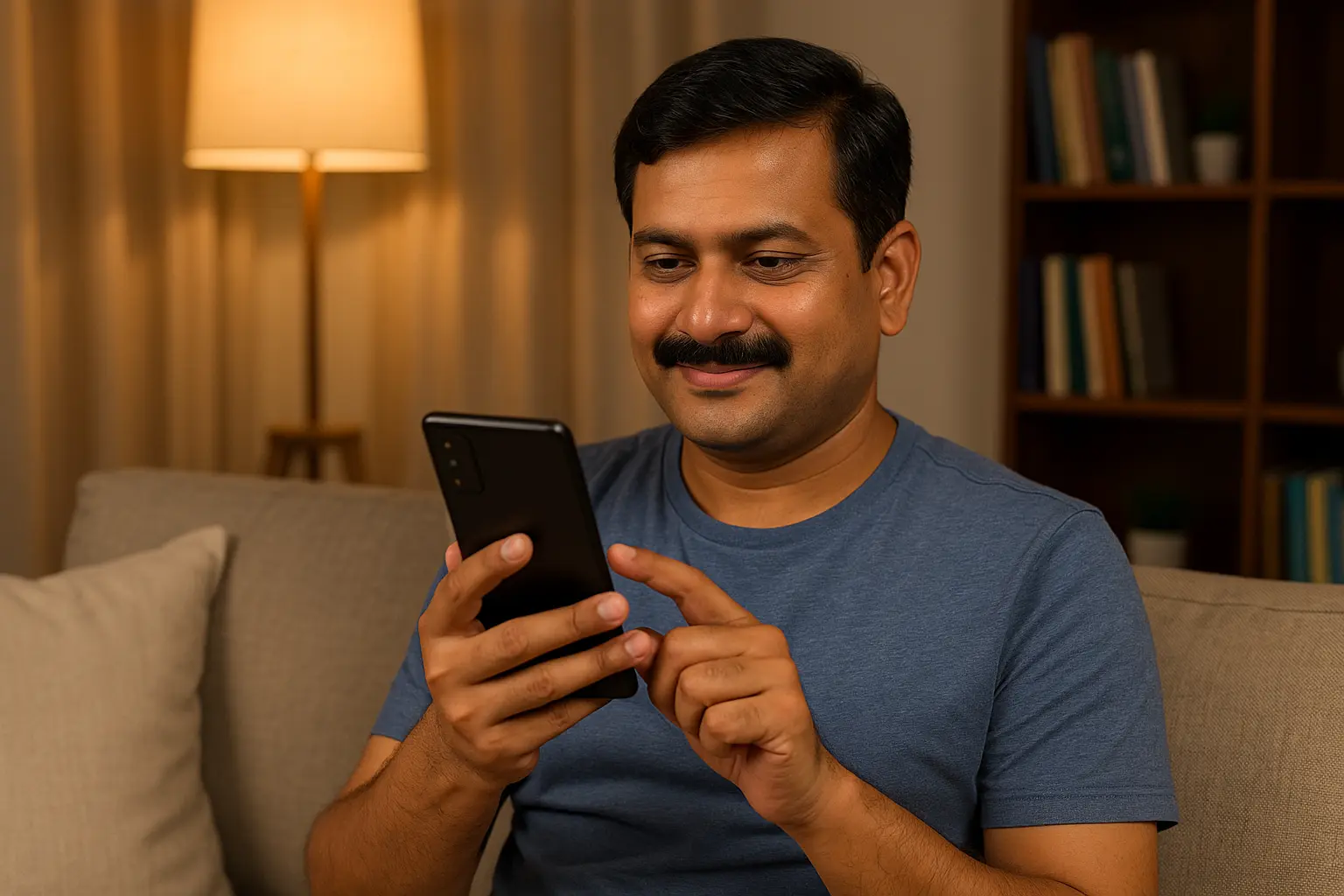 Ramesh using his phone